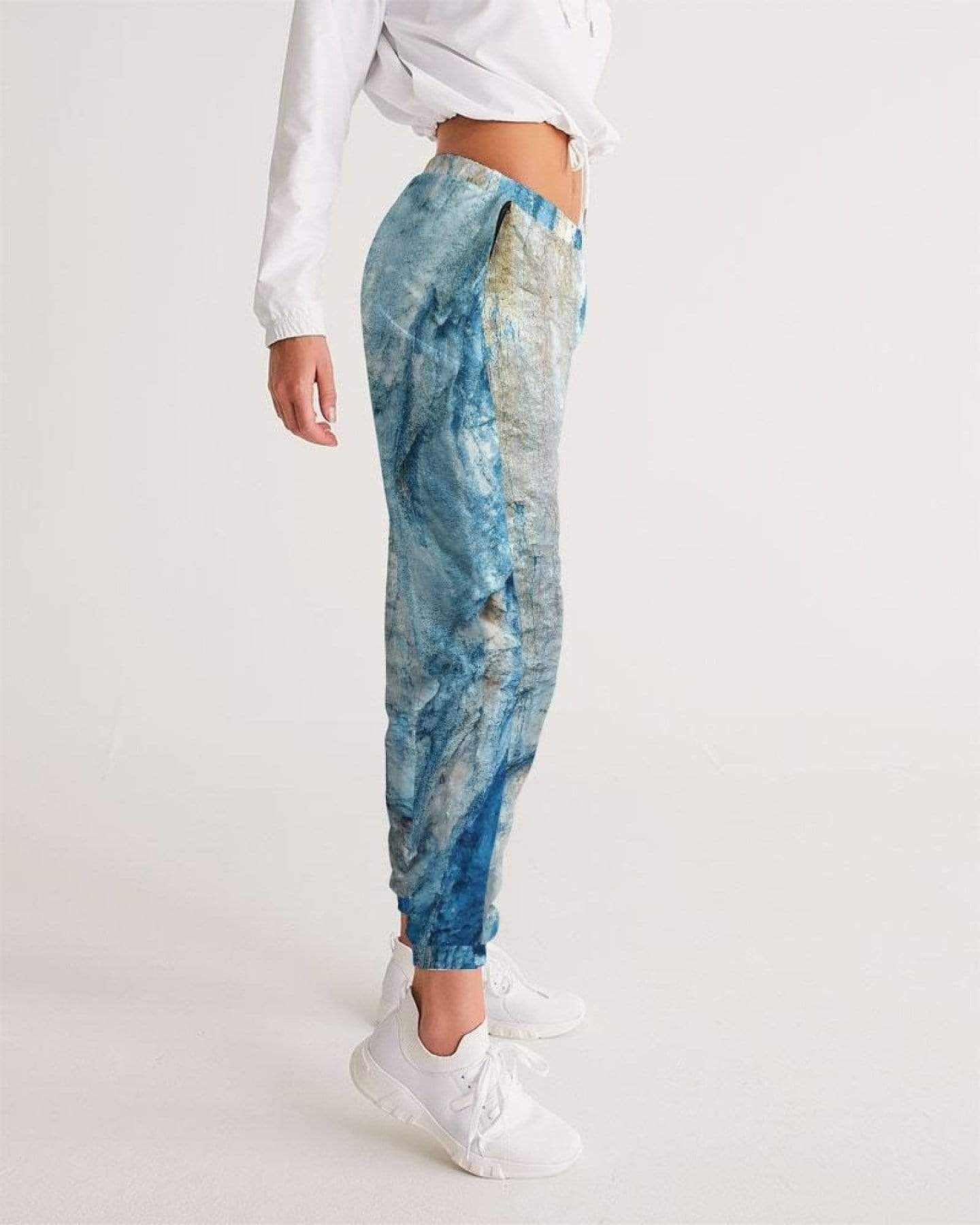 Grey Coco Activewear Womens Sportswear, Gray Blue And White Abstract Style Track Pants