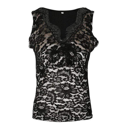 hansleii WSYORE Sexy Lace Tops Women 2018 New Summer Fashion Deep V-neck Sleeveless Vest Female Hot Sales Black Color Tank Top NS158