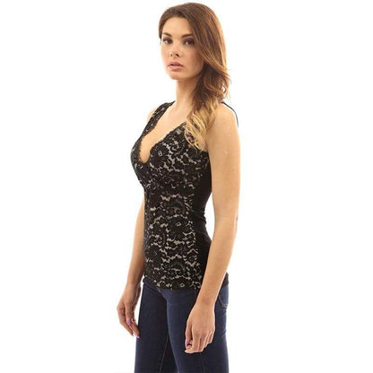 hansleii WSYORE Sexy Lace Tops Women 2018 New Summer Fashion Deep V-neck Sleeveless Vest Female Hot Sales Black Color Tank Top NS158