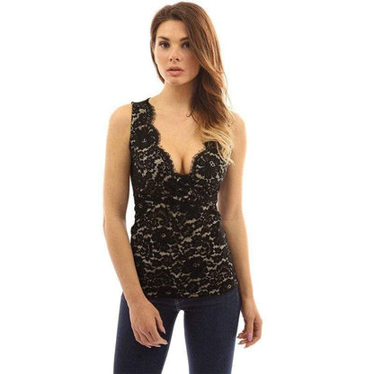 hansleii WSYORE Sexy Lace Tops Women 2018 New Summer Fashion Deep V-neck Sleeveless Vest Female Hot Sales Black Color Tank Top NS158