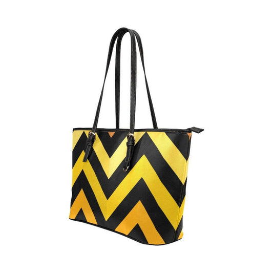 Grey Coco Activewear One Size Yellow And Black Herringbone Style Leather Tote Bag