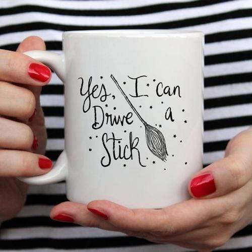 Magenta Shadow Home & Garden Yes I Can Drive A Stick Mug, Witch Mugs, Halloween