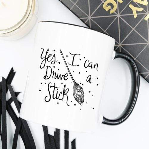 Magenta Shadow Home & Garden Yes I Can Drive A Stick Mug, Witch Mugs, Halloween