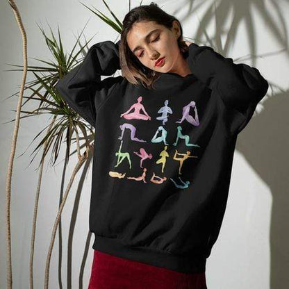 Yellow Pandora Sweaters & Hoodies 2XL / Black Yoga Theme Crewneck Sweatshirt